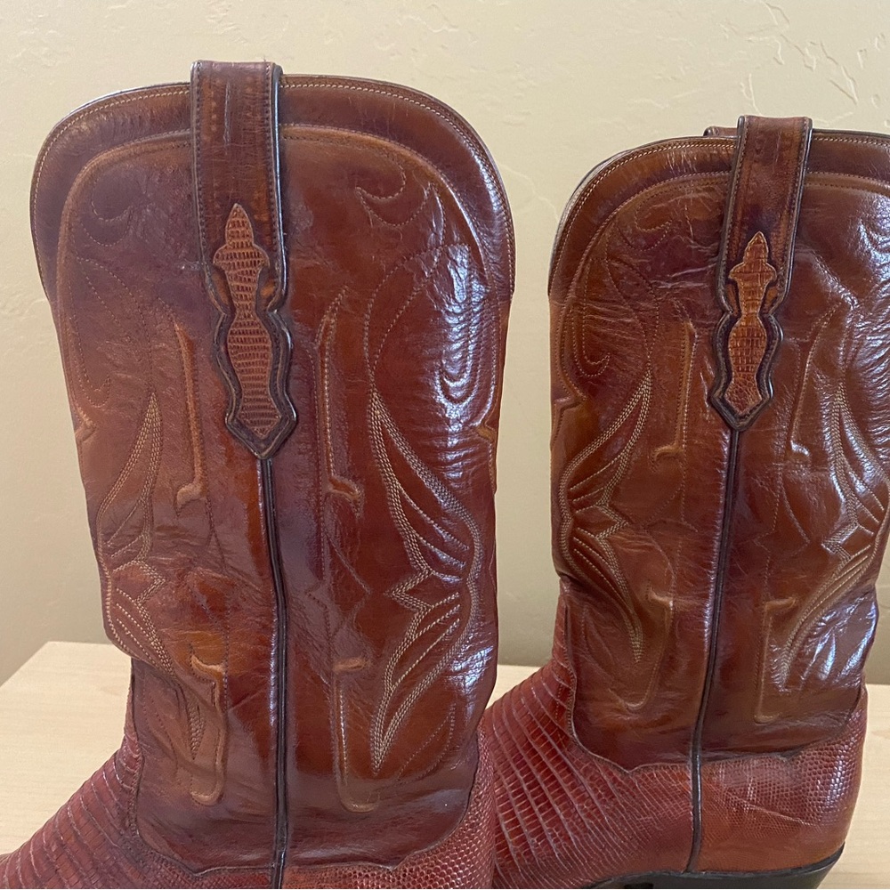 T O Stanley Vintage Brown Lizard Cowboy Boots 9D - Picture 5 of 8